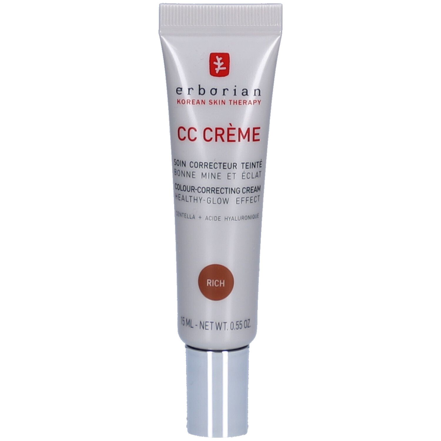 Tube de crème avec nom et teinte du produit. Marque et nom du produit visibles. Teinte : Rich.