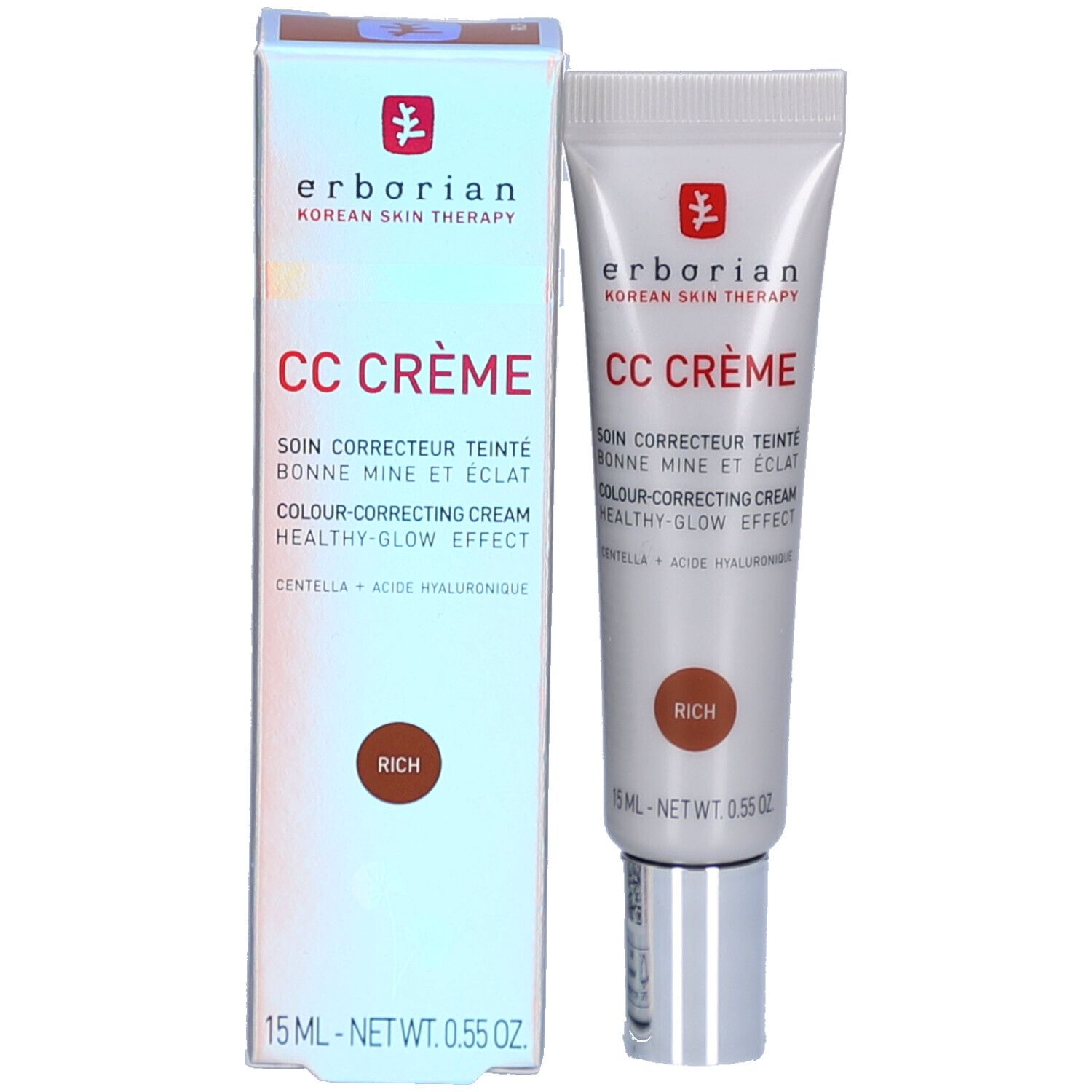 Emballage du produit avec tube et boîte. Marque et nom du produit visibles. Teinte : Rich.