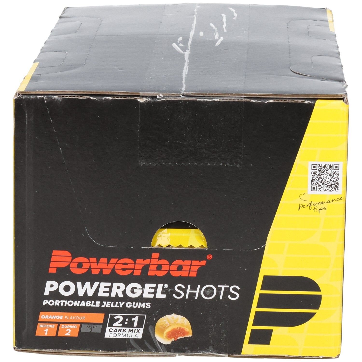 Powerbar PowerGel Shots Orange: Carton de 12 sachets de gommes portionnables.