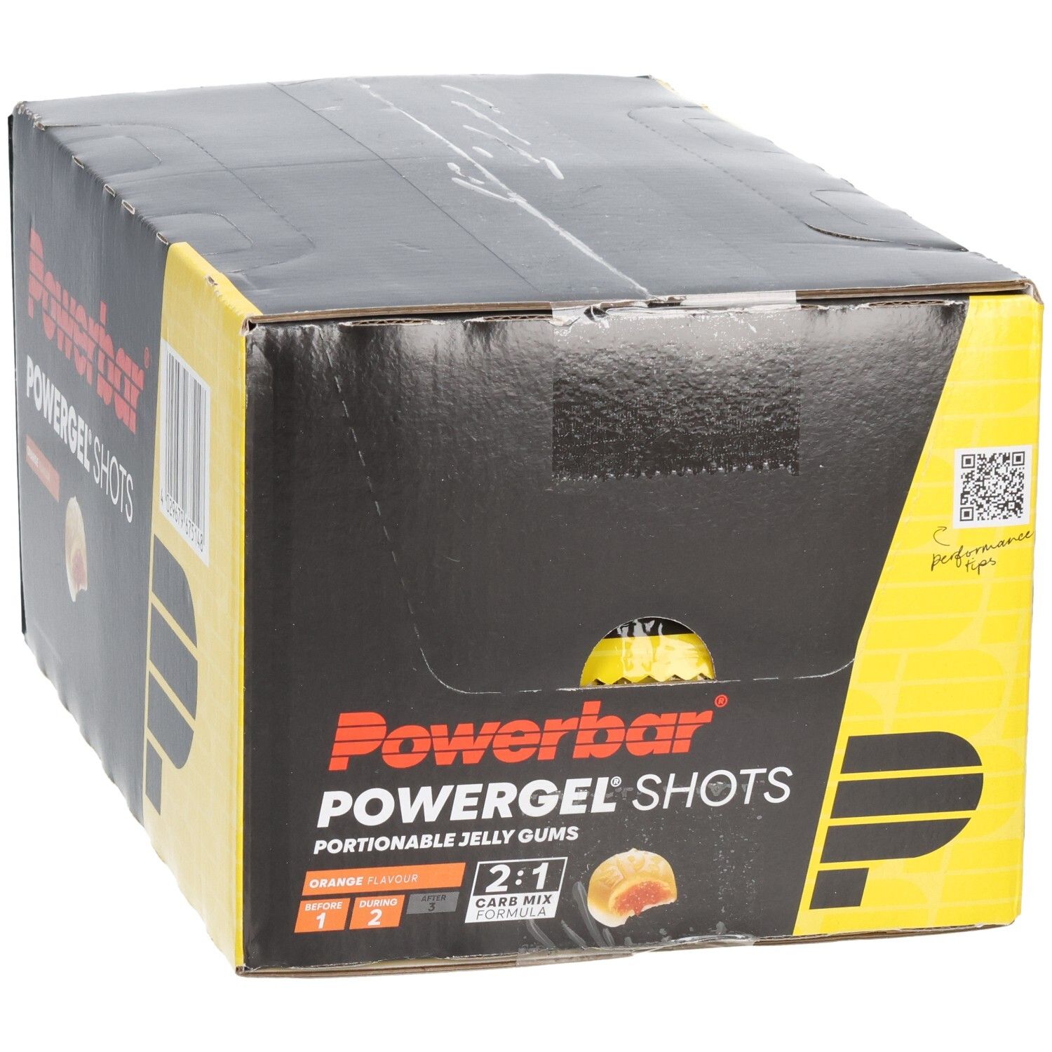 Powerbar PowerGel Shots Orange: Carton de 12 sachets de gommes portionnables.