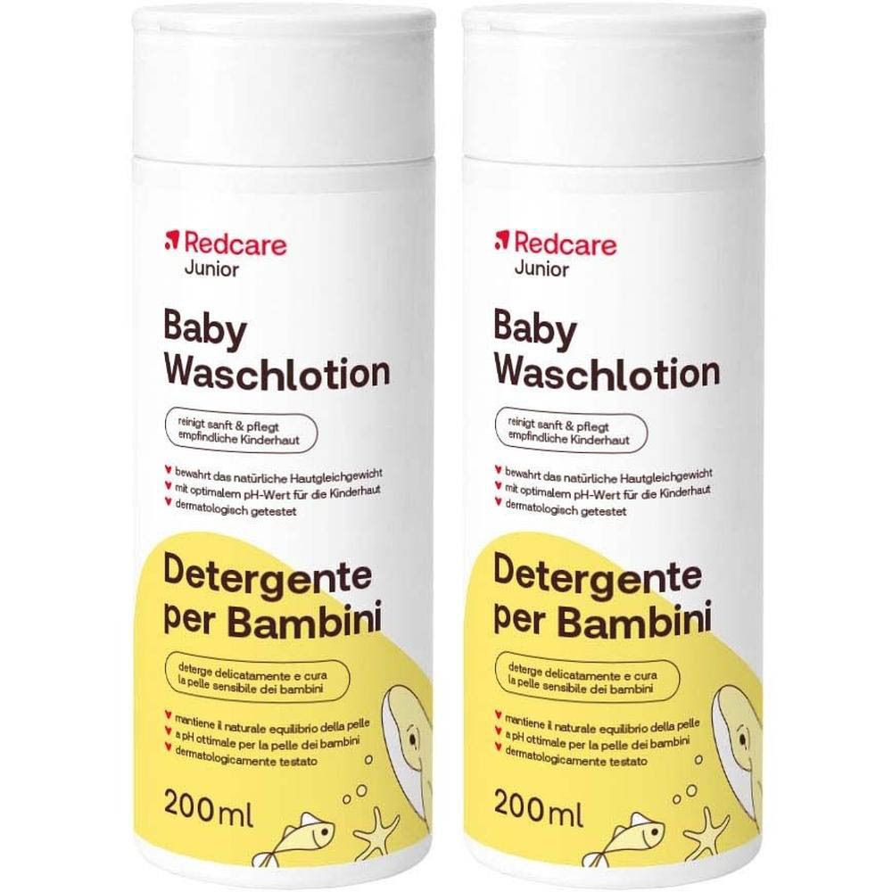 Deux flacons de Redcare Junior Baby Waschlotion, chacun 200ml.