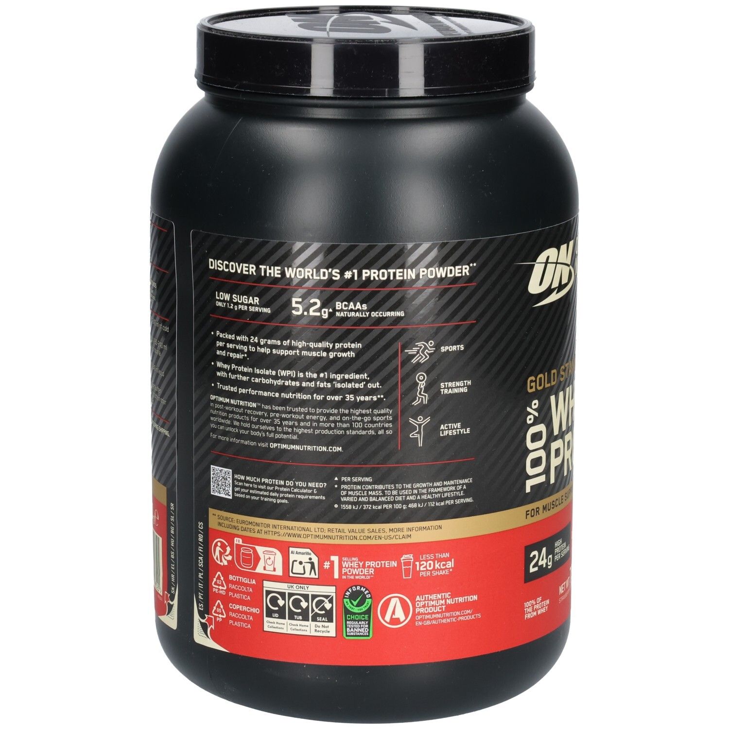 Dos du pot noir. Informations textuelles sur le produit, dont "Low Sugar" et informations nutritionnelles.