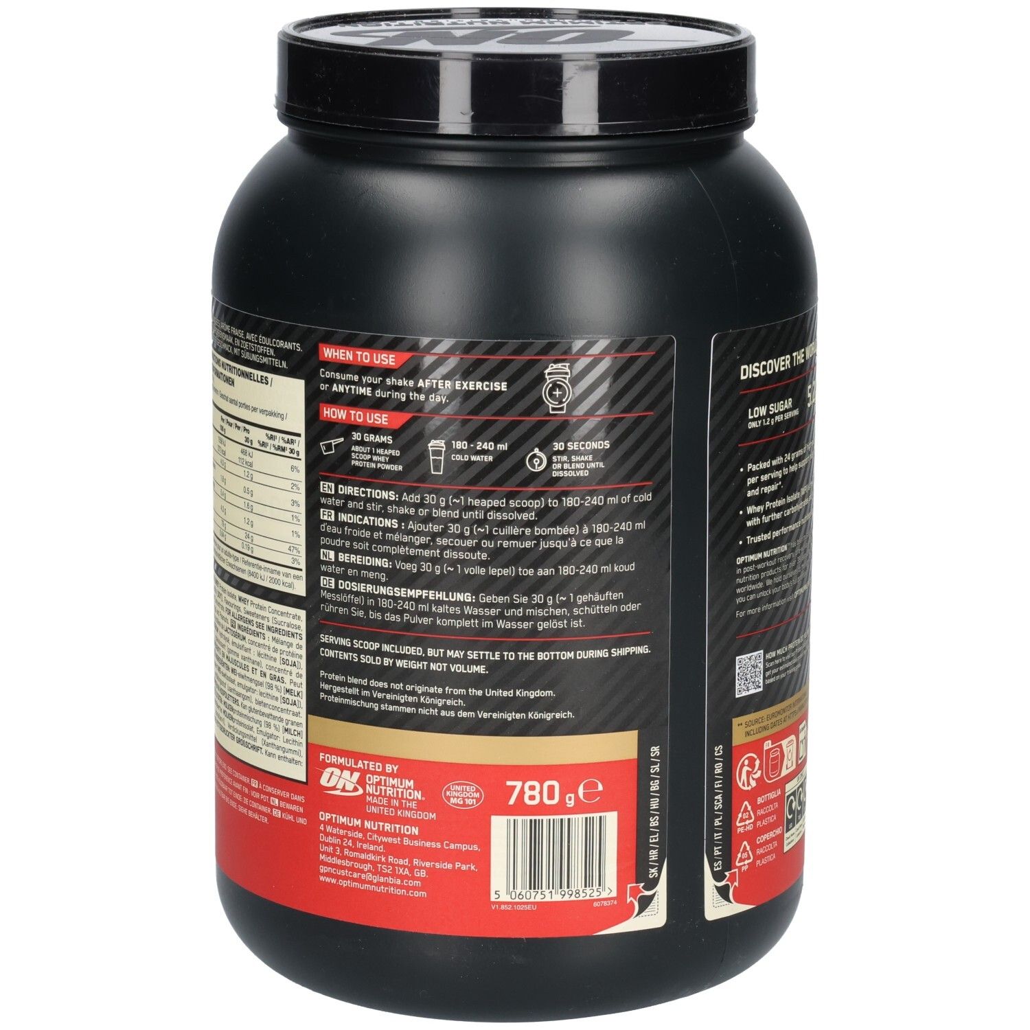 Dos du pot noir. Instructions d'utilisation et informations nutritionnelles. 780g.