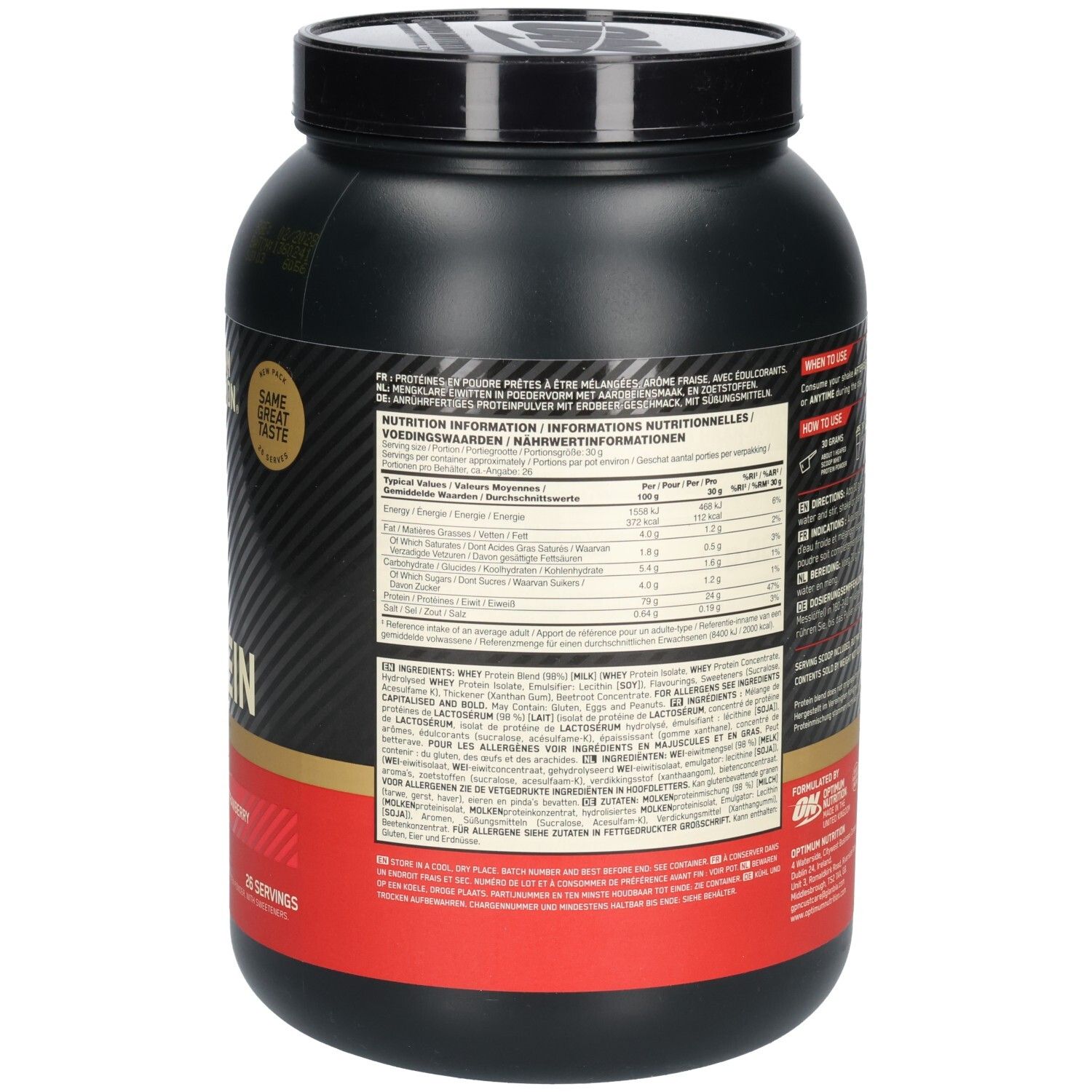 Dos du pot noir. Informations nutritionnelles et liste des ingrédients. 780g.
