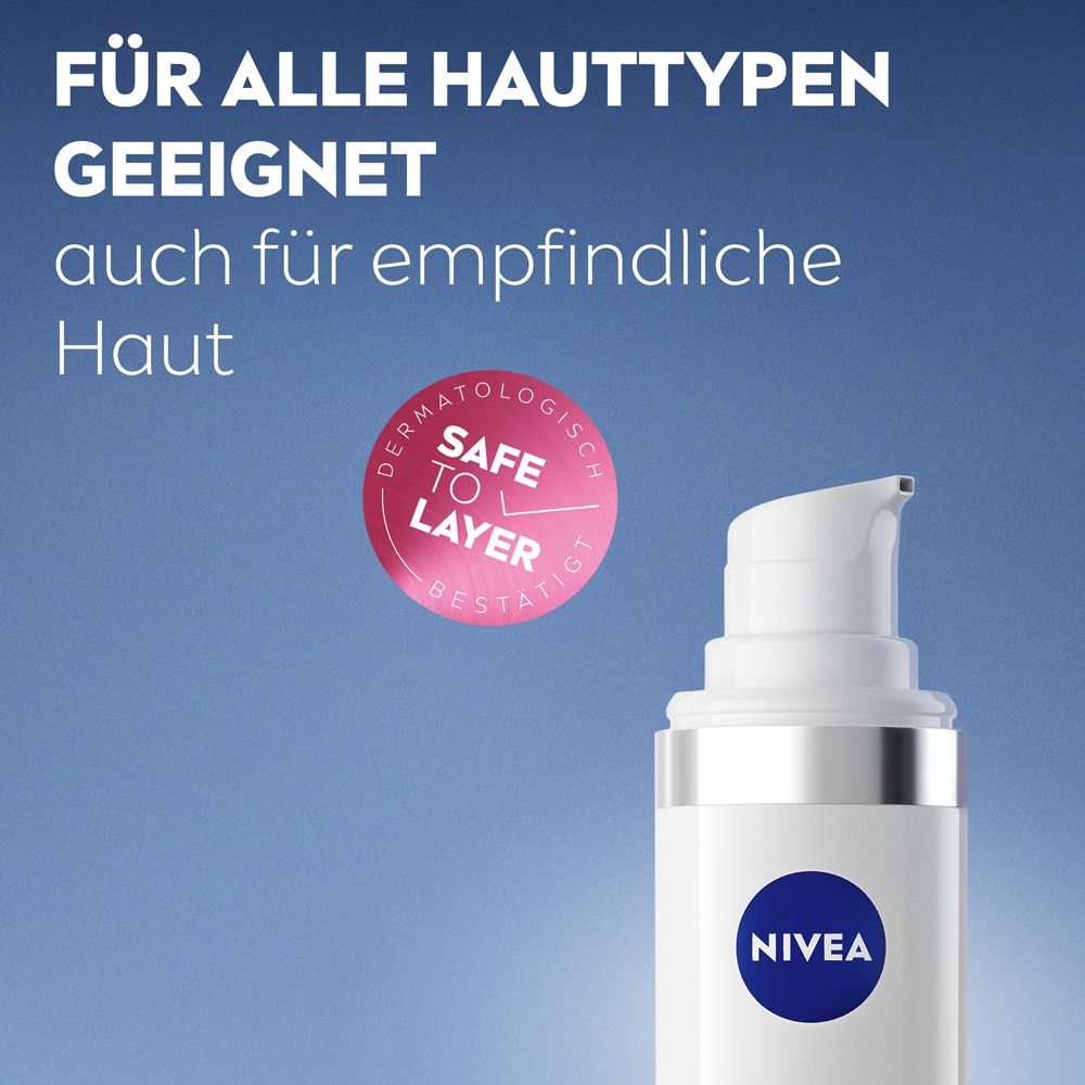 Sérum fluide NIVEA CELLULAR Expert Filler FPS 50+ pour tous types de peau, dermatologiquement confirmé.