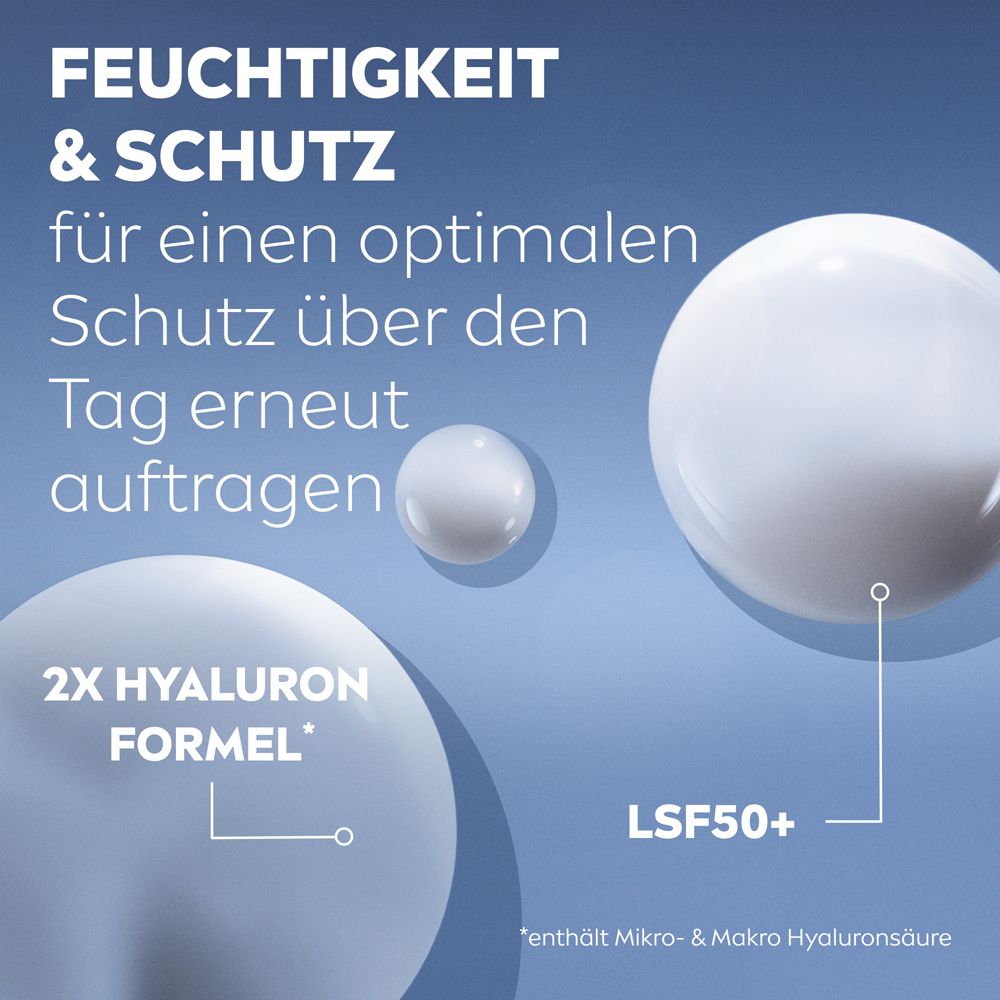 Sérum fluide NIVEA CELLULAR Expert Filler FPS 50+ avec formule 2x Hyaluron pour hydratation et protection.