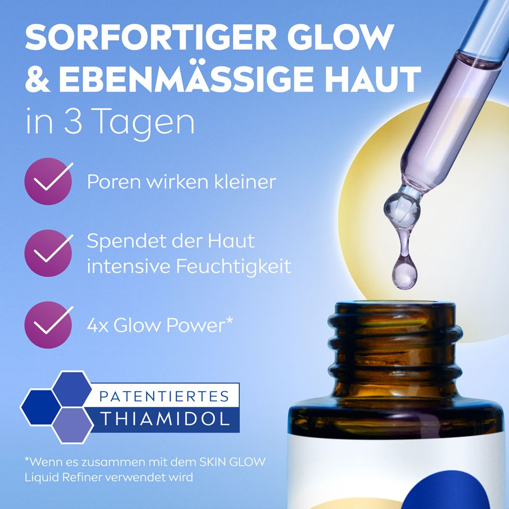 Gros plan du sérum NIVEA LUMINOUS630® Instant Glow avec pipette et Thiamidol breveté.