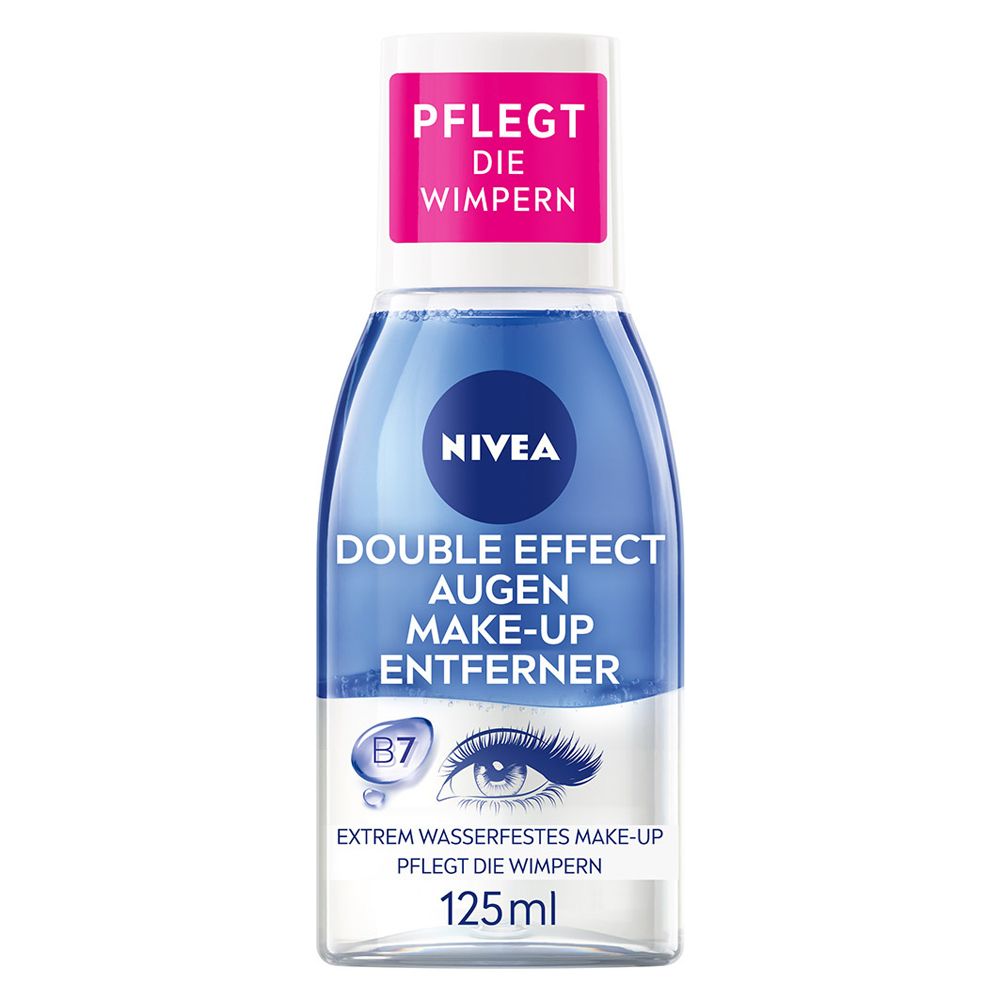 Démaquillant waterproof pour les yeux NIVEA, flacon de 125ml avec contenu bleu et clair.