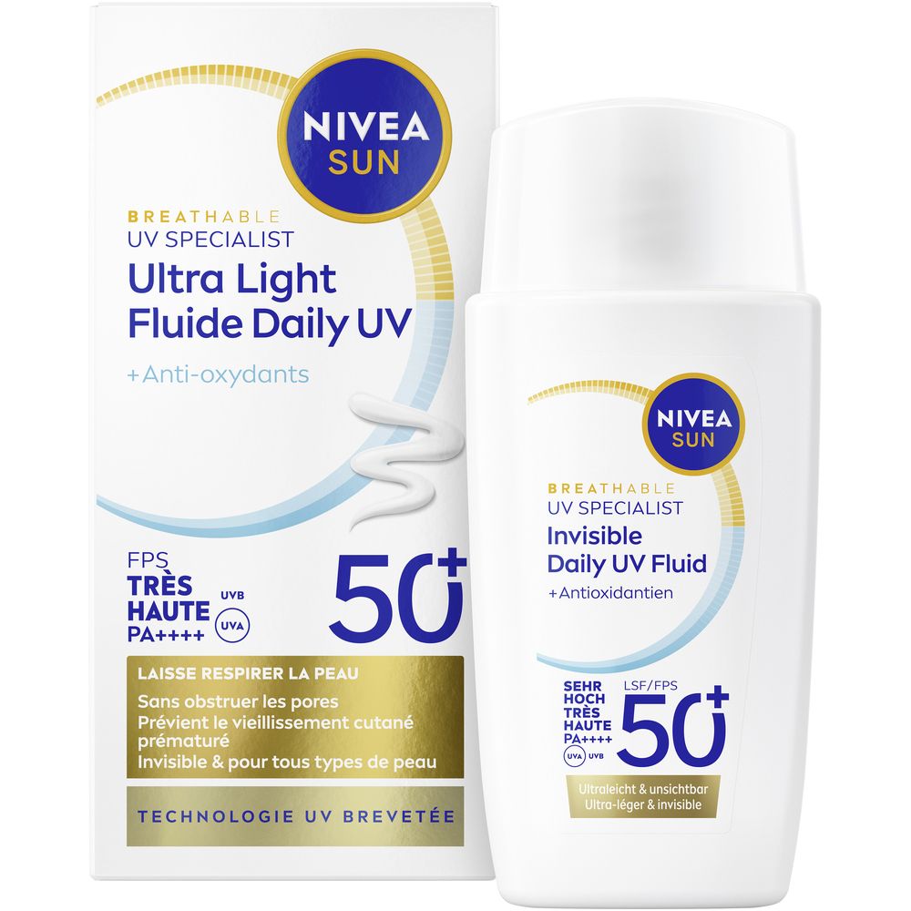 NIVEA SUN UV Visage Expert: Fluide SPF 50, flacon et boîte de 50ml.