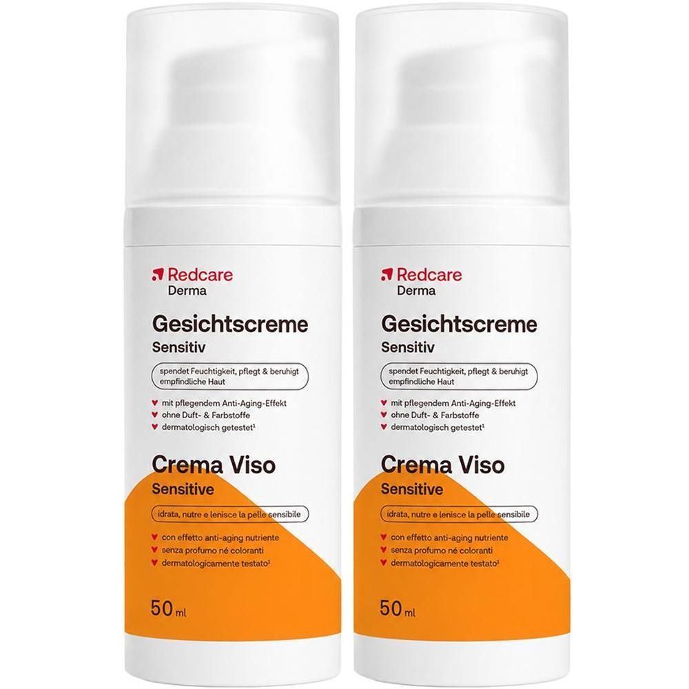 Deux flacons de crème visage Redcare Derma Sensitiv, 50ml chacun.