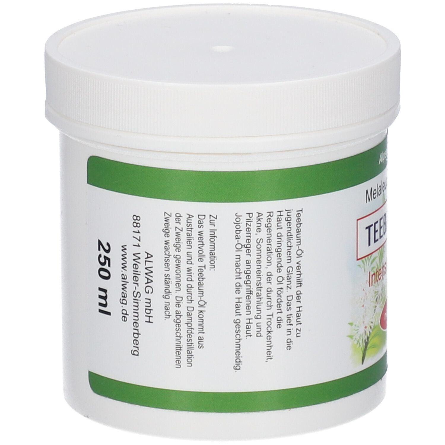 Dos du pot blanc. Texte en allemand. Inscription : 250 ml. Marque : ALWAG GmbH.