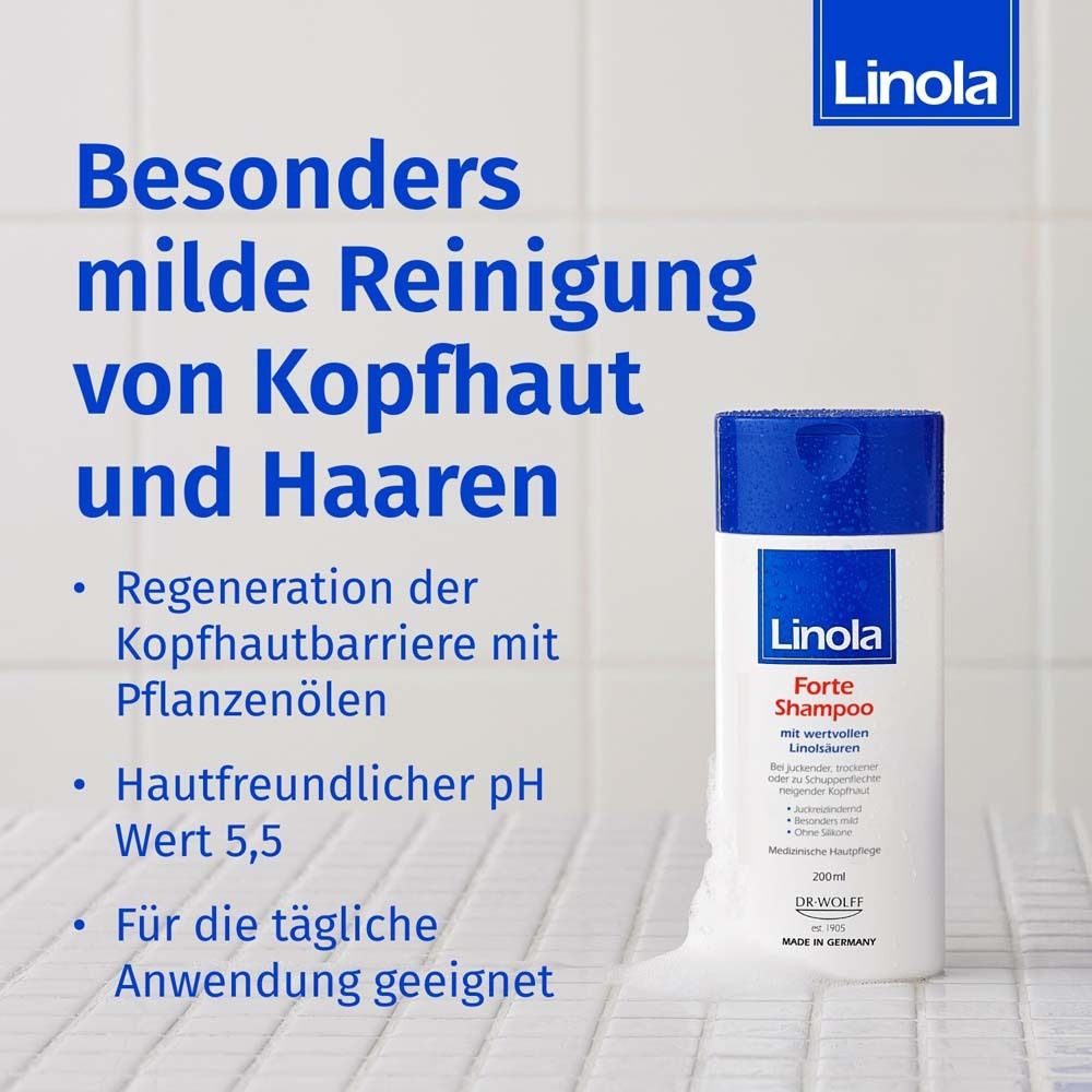 Flacon. Texte : Nettoyage particulièrement doux du cuir chevelu et des cheveux. Régénération, pH 5,5. Pour un usage quotidien.