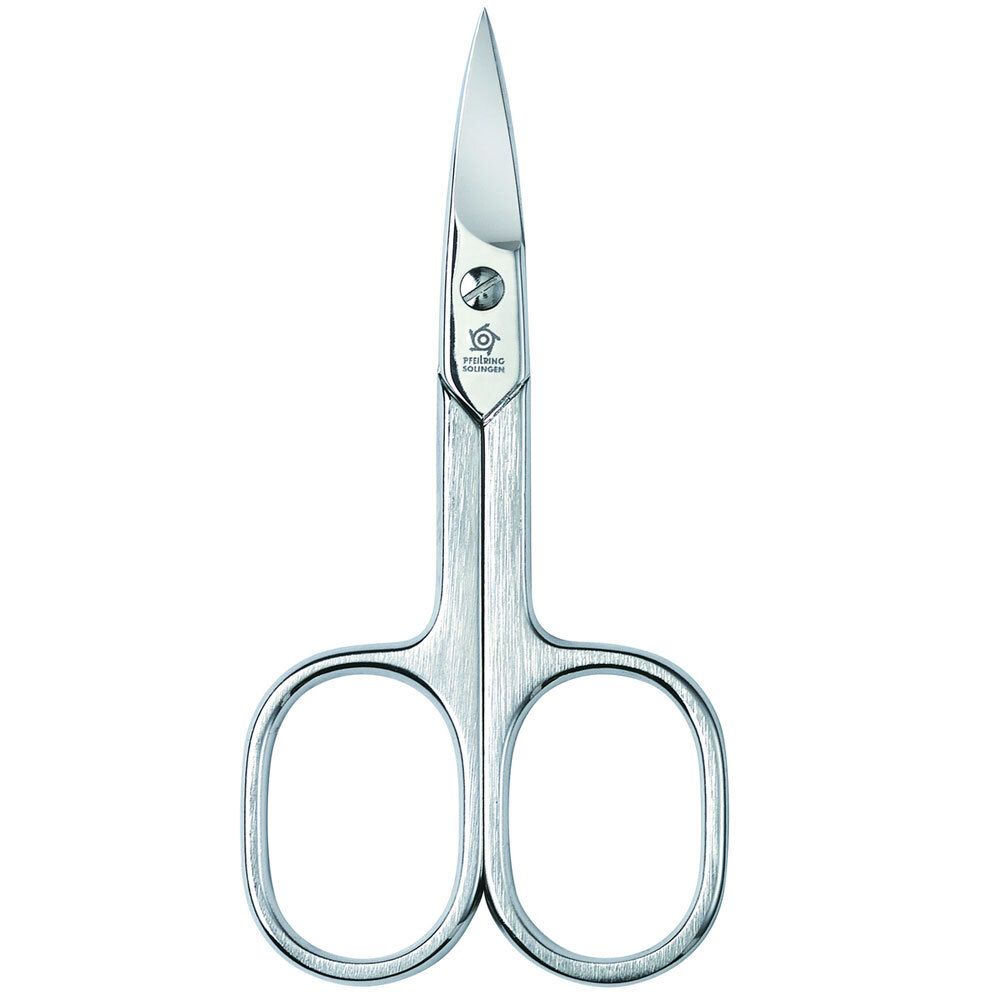 Ciseaux à ongles incurvés en métal. Logo Pfeilring. Poignées à ouvertures ovales. Lames pointues.