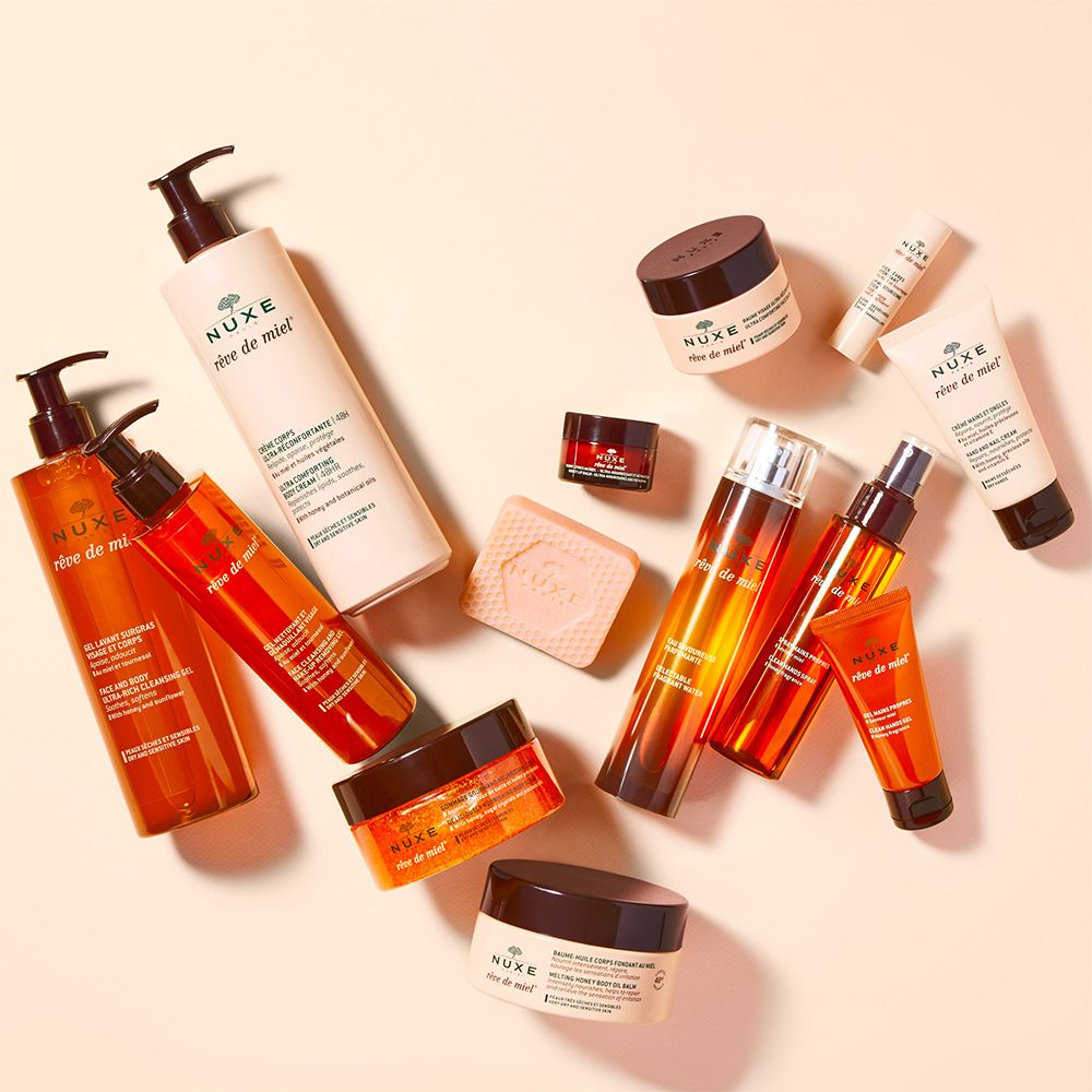 Divers produits NUXE Rêve de Miel. Flacons, pots, savon et plus.