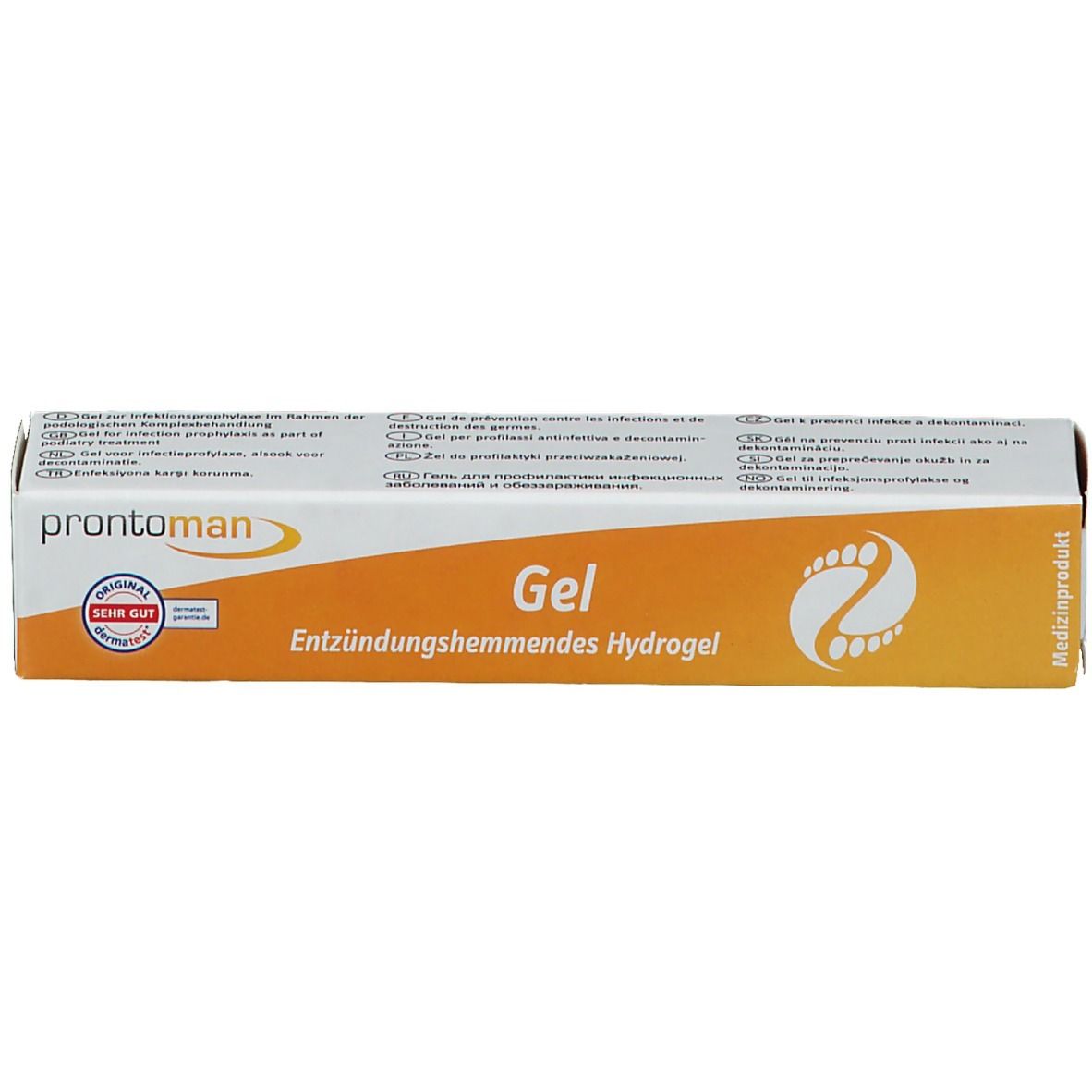 Emballage de gel prontoman, avec sceau 'Original Sehr Gut'.