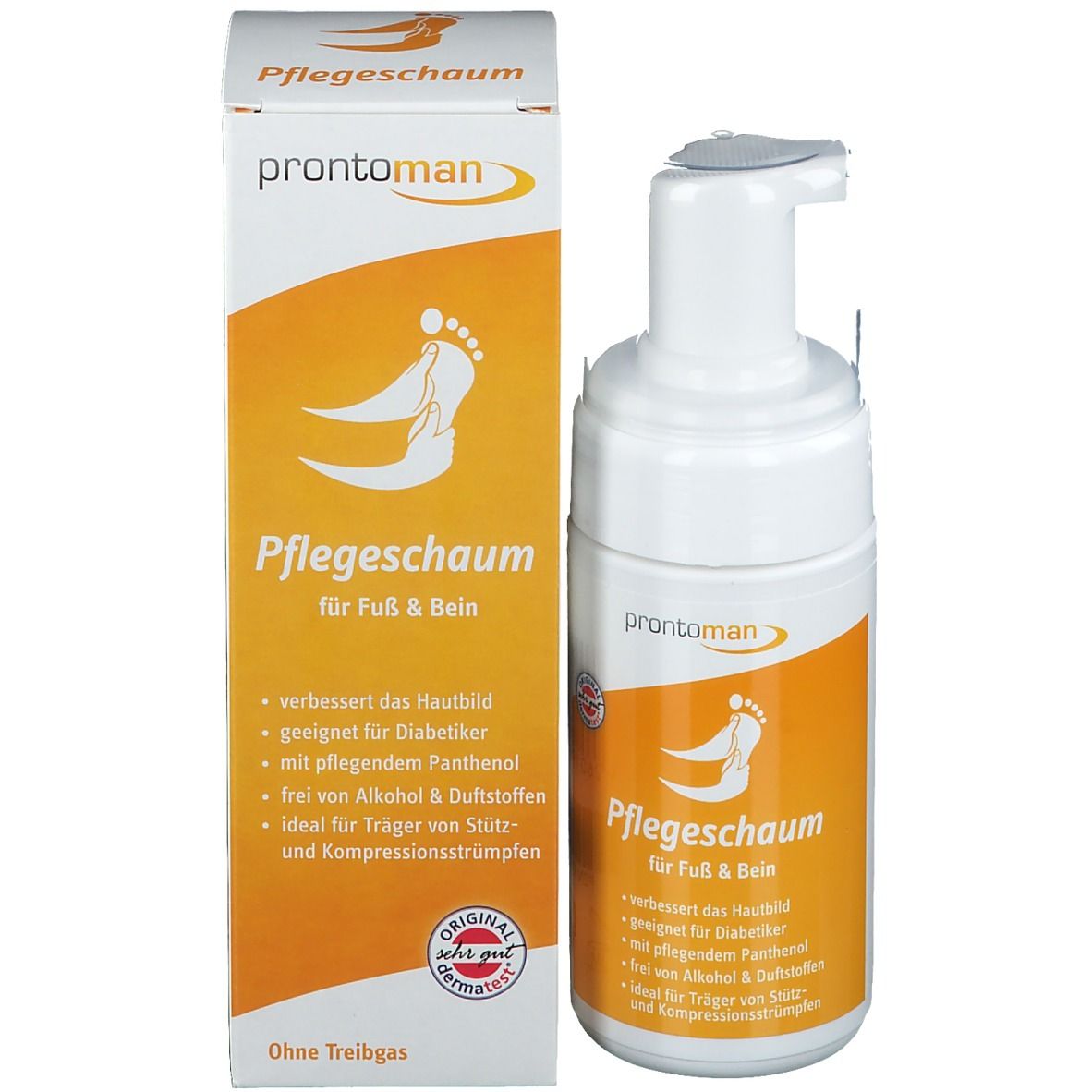 Flacon et emballage du produit. Flacon blanc avec pompe et boîte. Design orange avec le nom du produit.