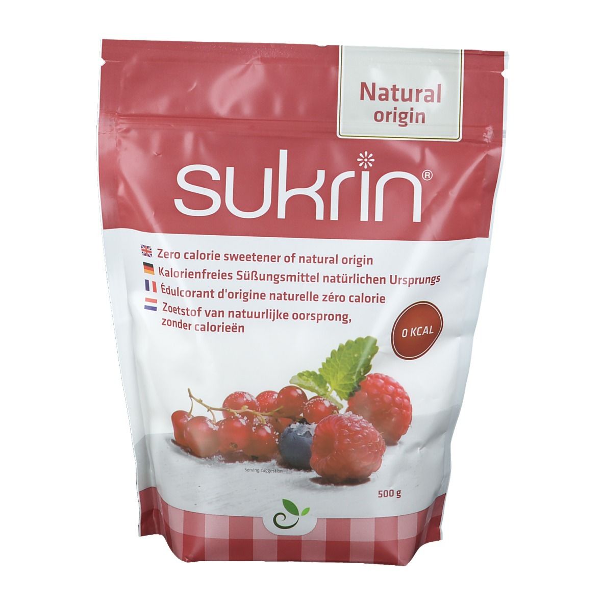 Sachet de Sukrin Kristallzucker avec baies et inscription "Natural origin", 500g.