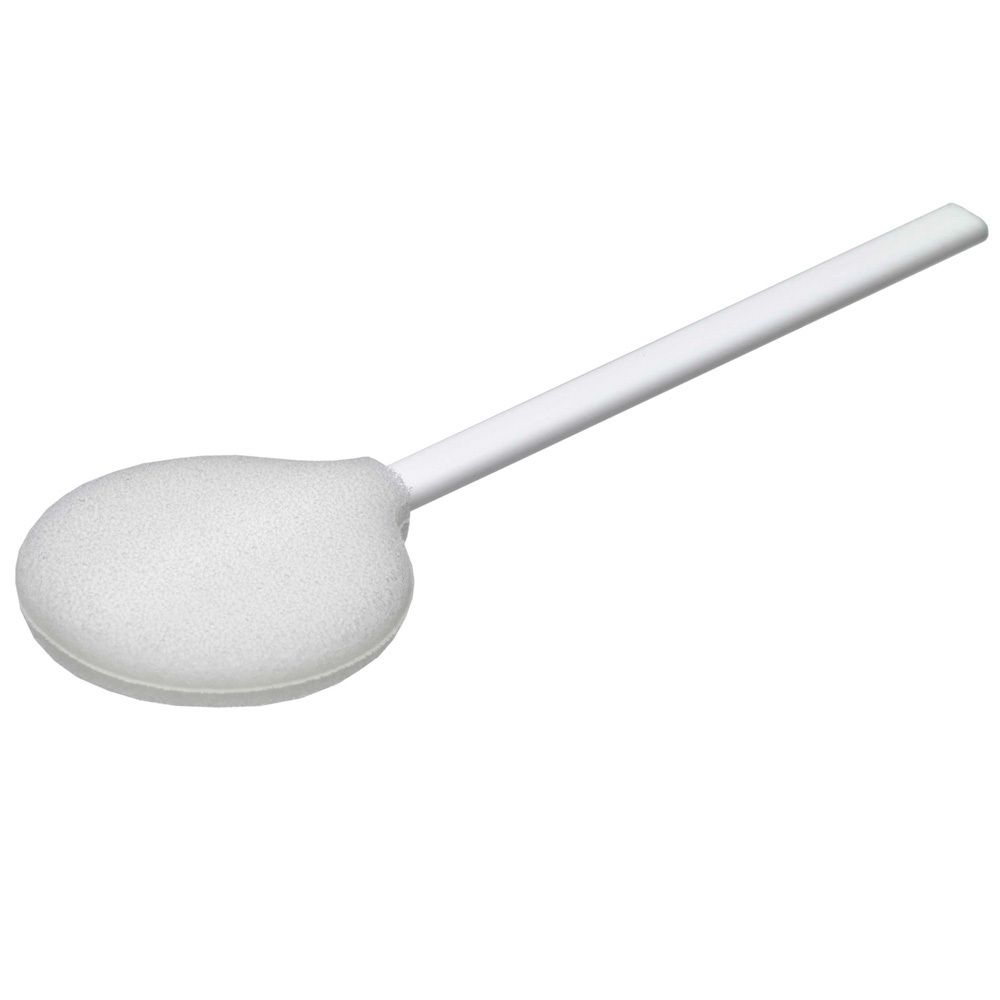 Applicateur blanc avec tête éponge ovale et long manche.