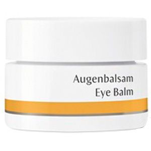 Pot blanc avec inscription Augenbalsam. Bande jaune. Couvercle. Inscription: Eye Balm.