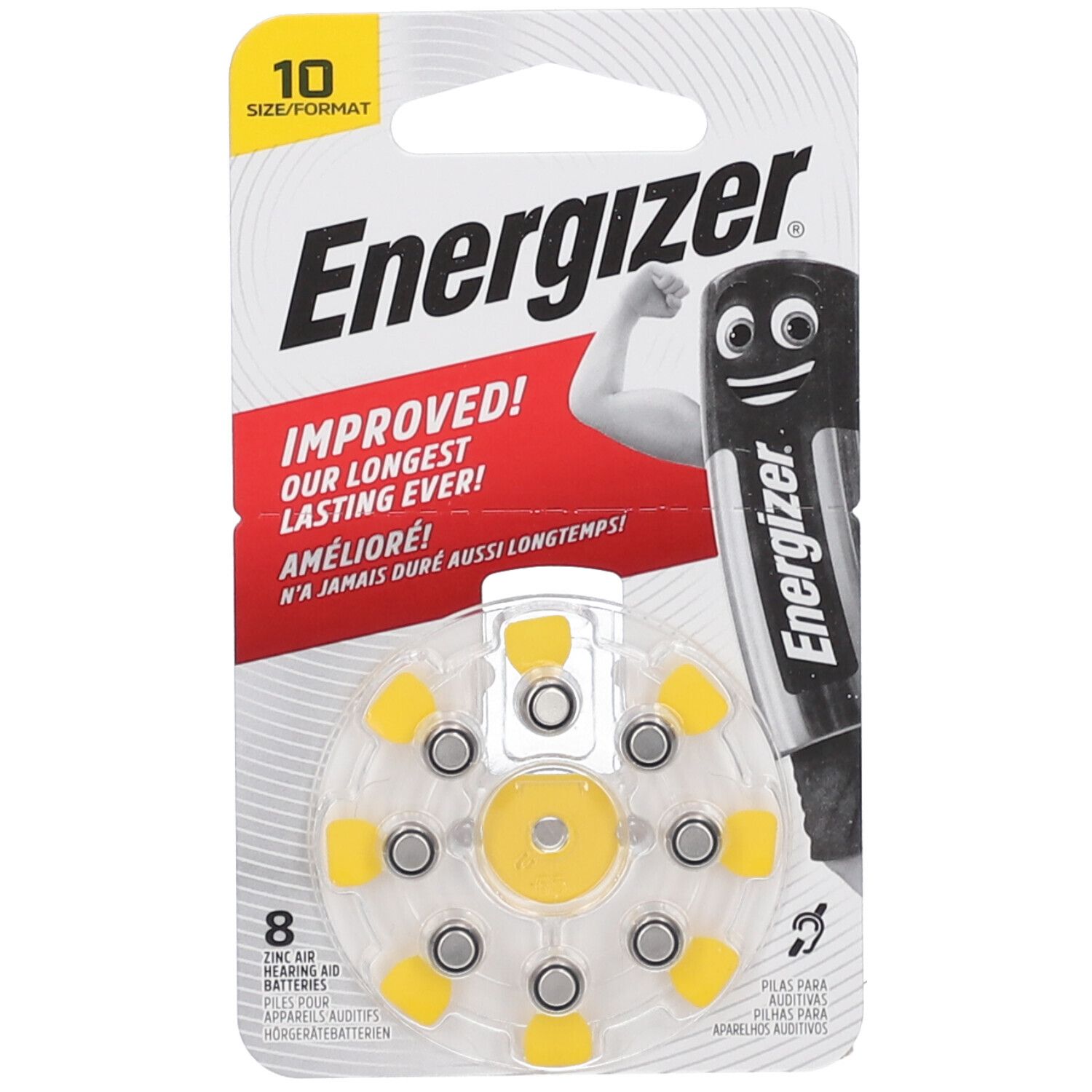 Piles auditives Energizer taille 10, paquet de 8.