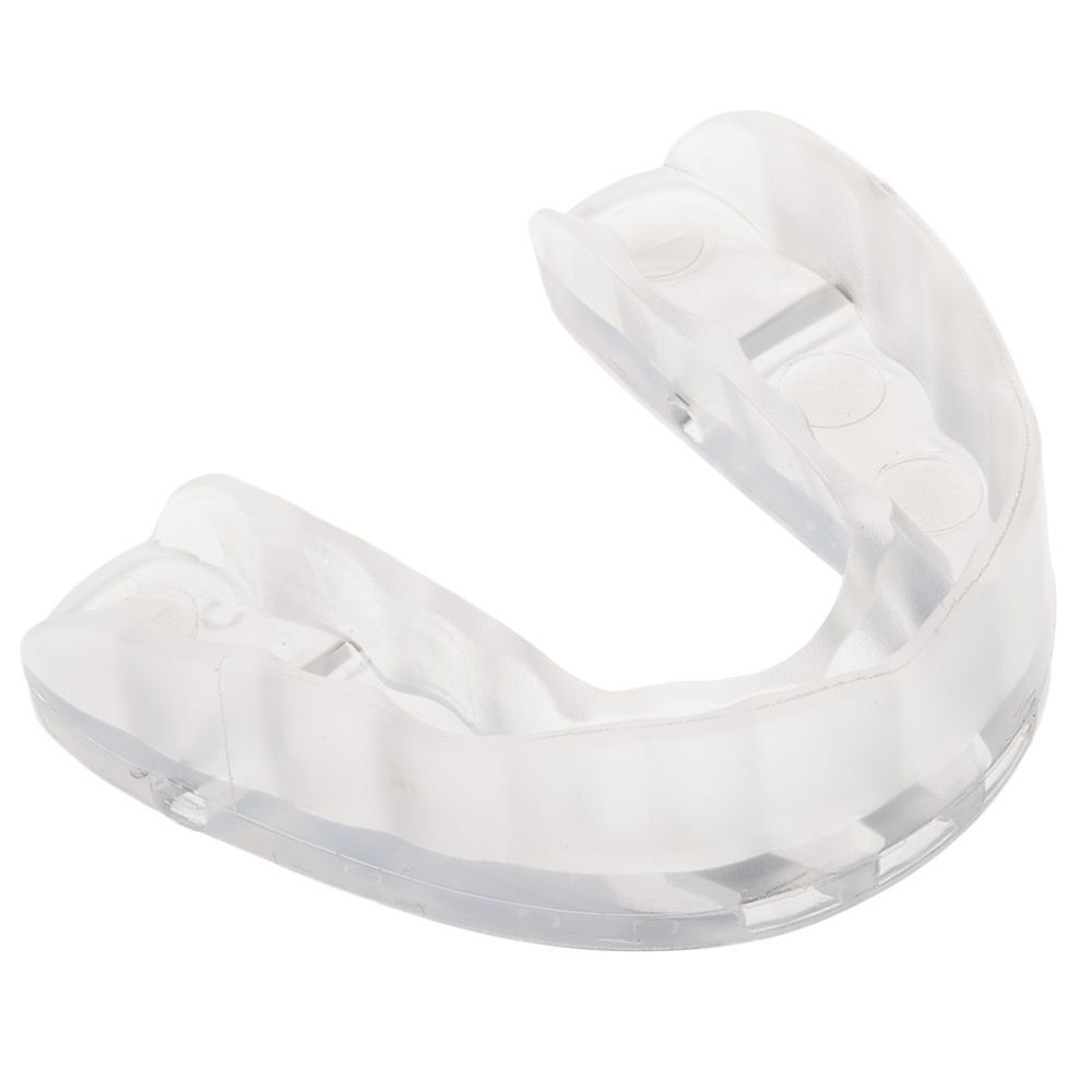Gouttière dentaire transparente. En forme de U, en plastique. Pour la mâchoire supérieure.