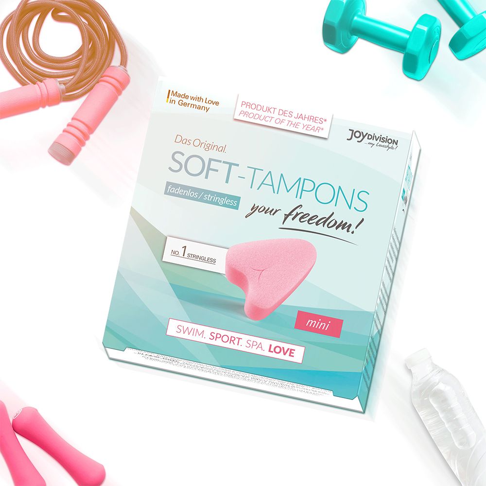 Emballage Soft-Tampons mini avec équipement de sport comme des haltères et une corde à sauter.