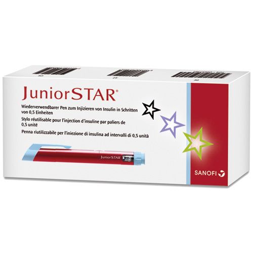 Boîte pour stylo à insuline JuniorSTAR, réutilisable, par paliers de 0,5 unité.