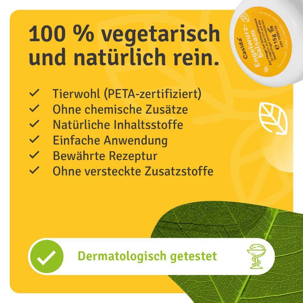 Fond jaune. Inscription: 100% végétarien et naturellement pur. Certifié PETA, sans additifs chimiques, etc.