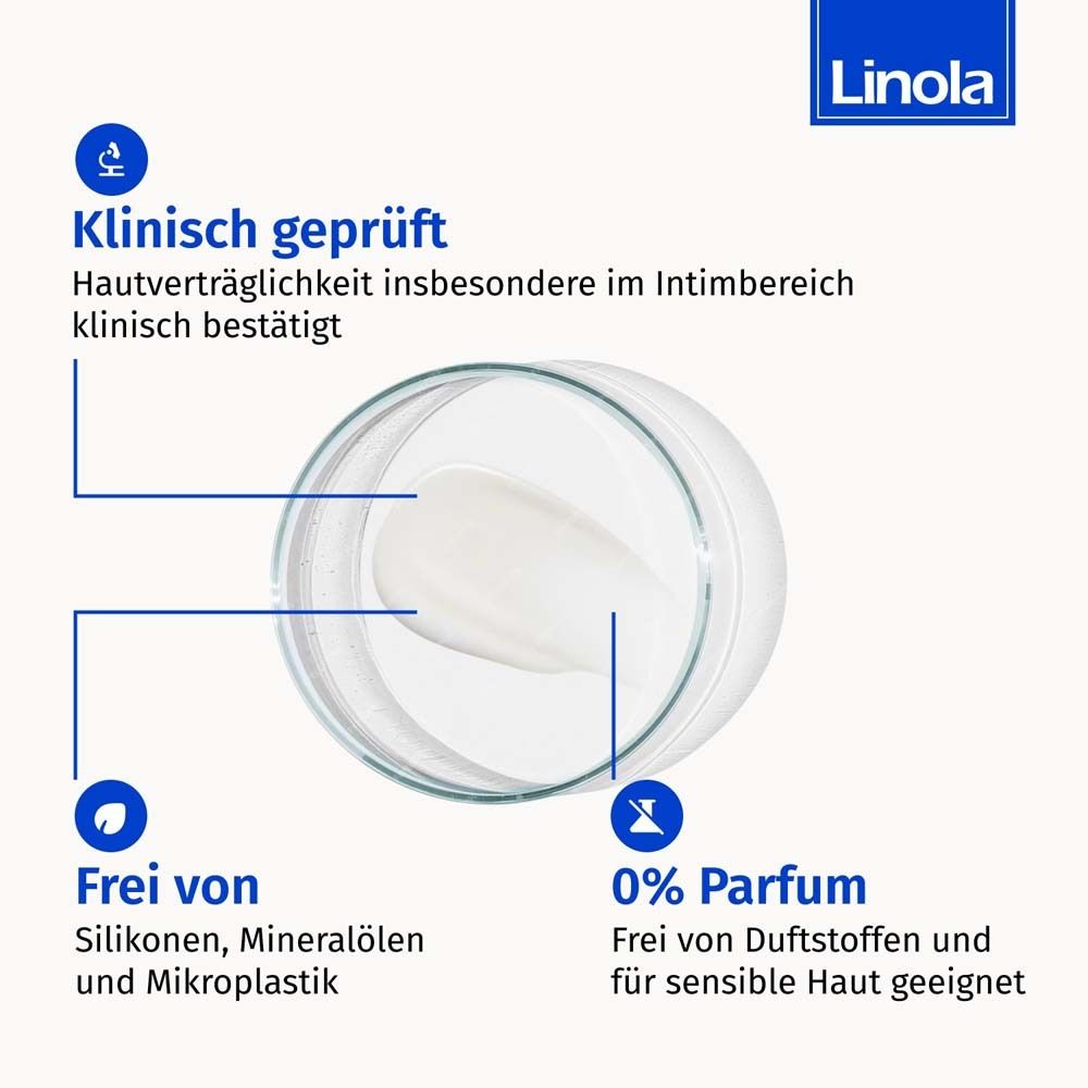 Linola Baume protecteur dans une boîte de Pétri. Sans silicones, huiles minérales et microplastiques. 0% parfum.