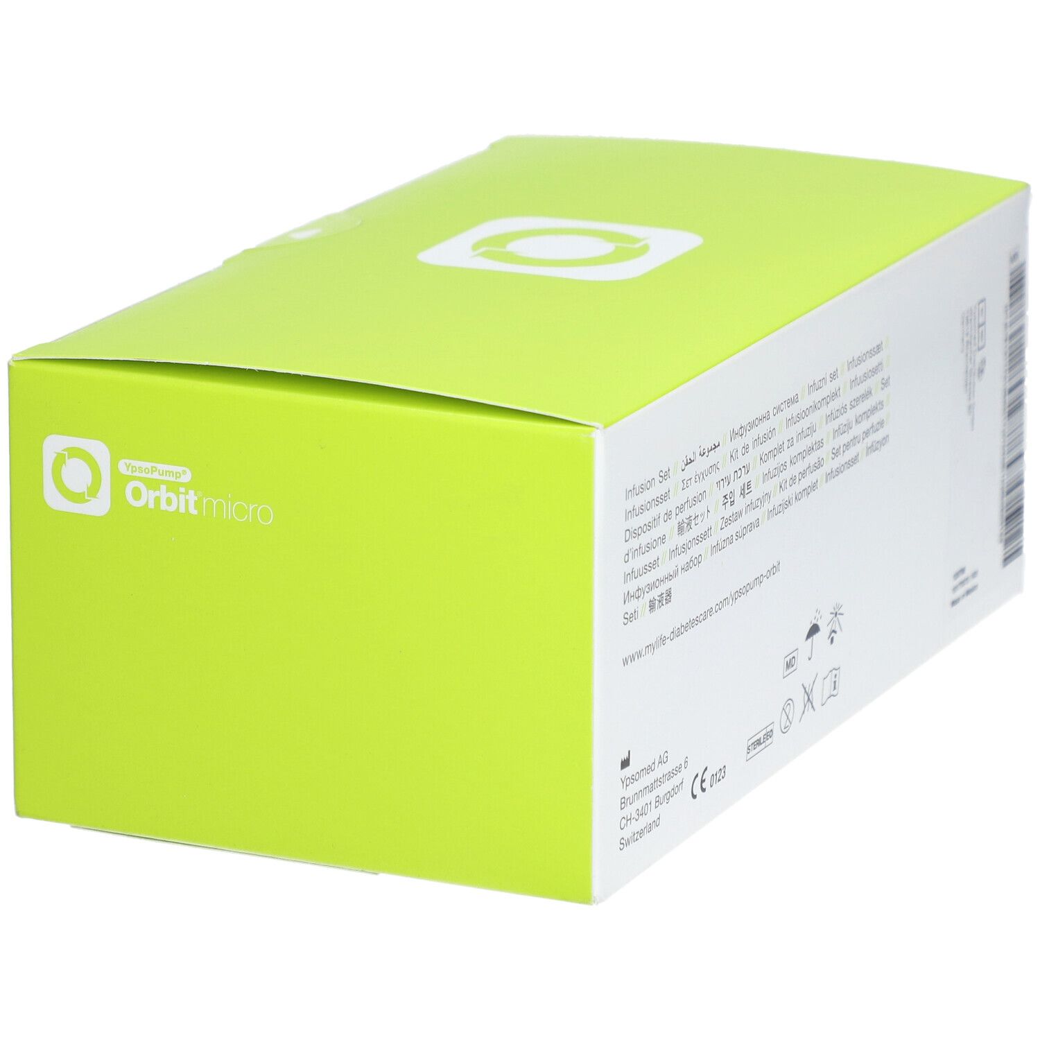 Boîte d'infusion Orbit micro. Boîte avec couvercle vert et côté blanc.