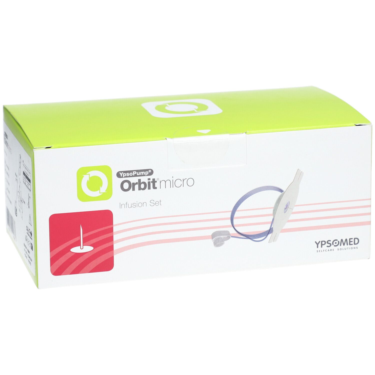 Boîte d'infusion Orbit micro. Boîte verte et blanche avec image du produit et logo.