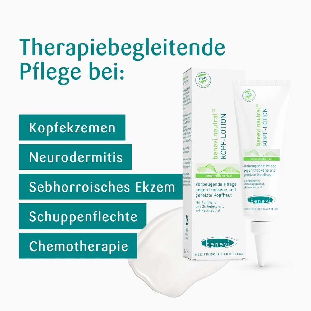 Tube et boîte Benevi neutral Lotion pour la tête. Pour cuir chevelu sec et irrité.