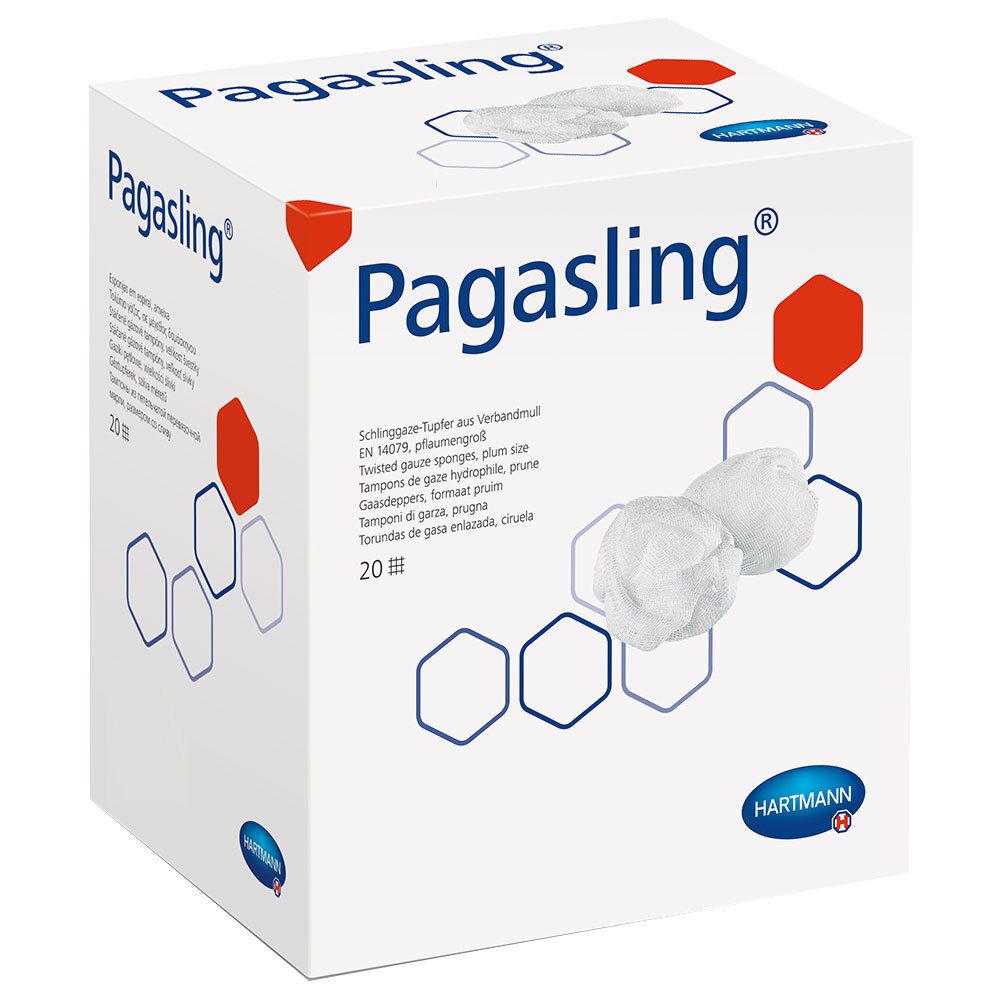 Boîte de tampons Pagasling Hartmann stériles. 20 pièces. Inscription: Pagasling, EN 14079.