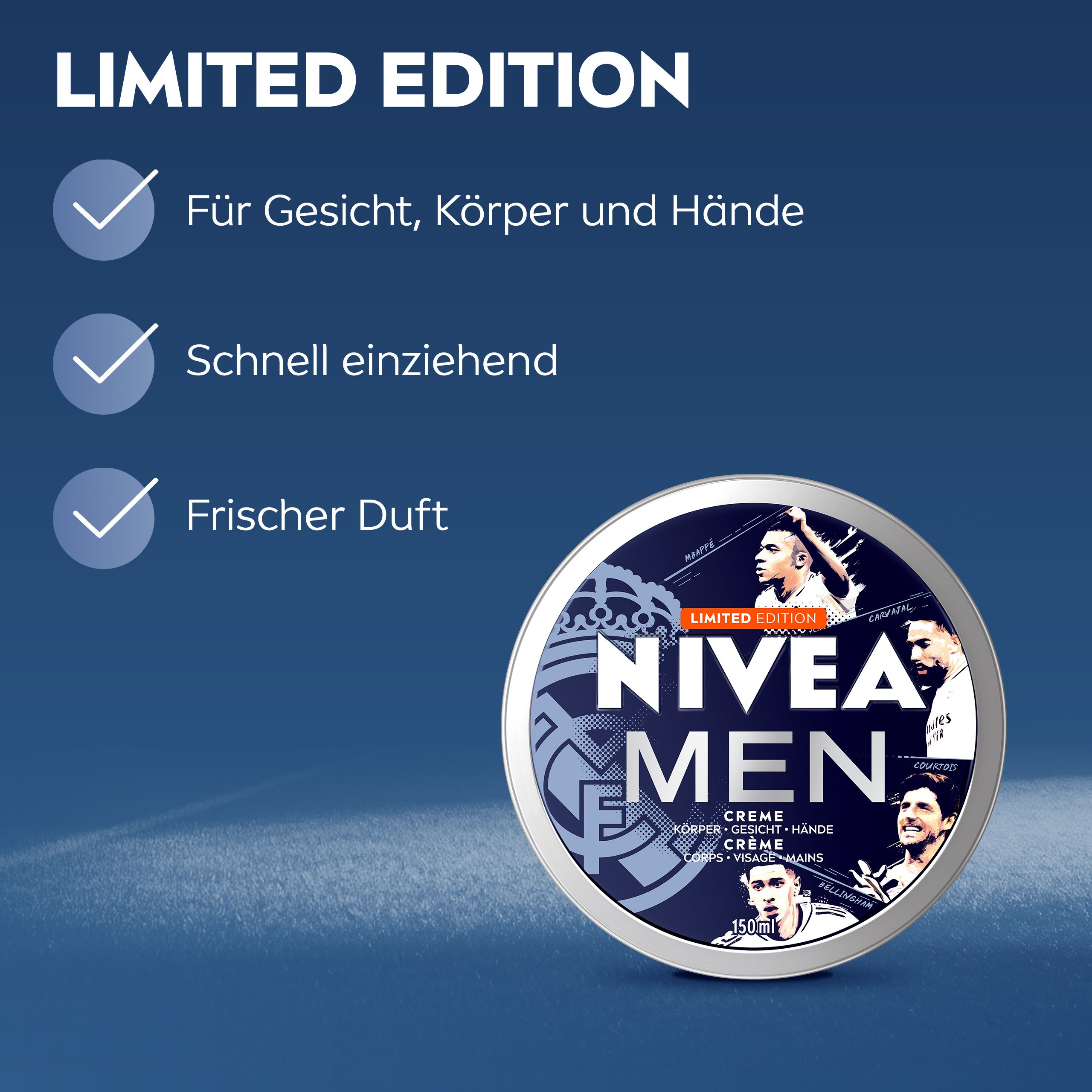 Boîte NIVEA MEN Crème Édition Limitée à côté de gel douche et déodorant spray.