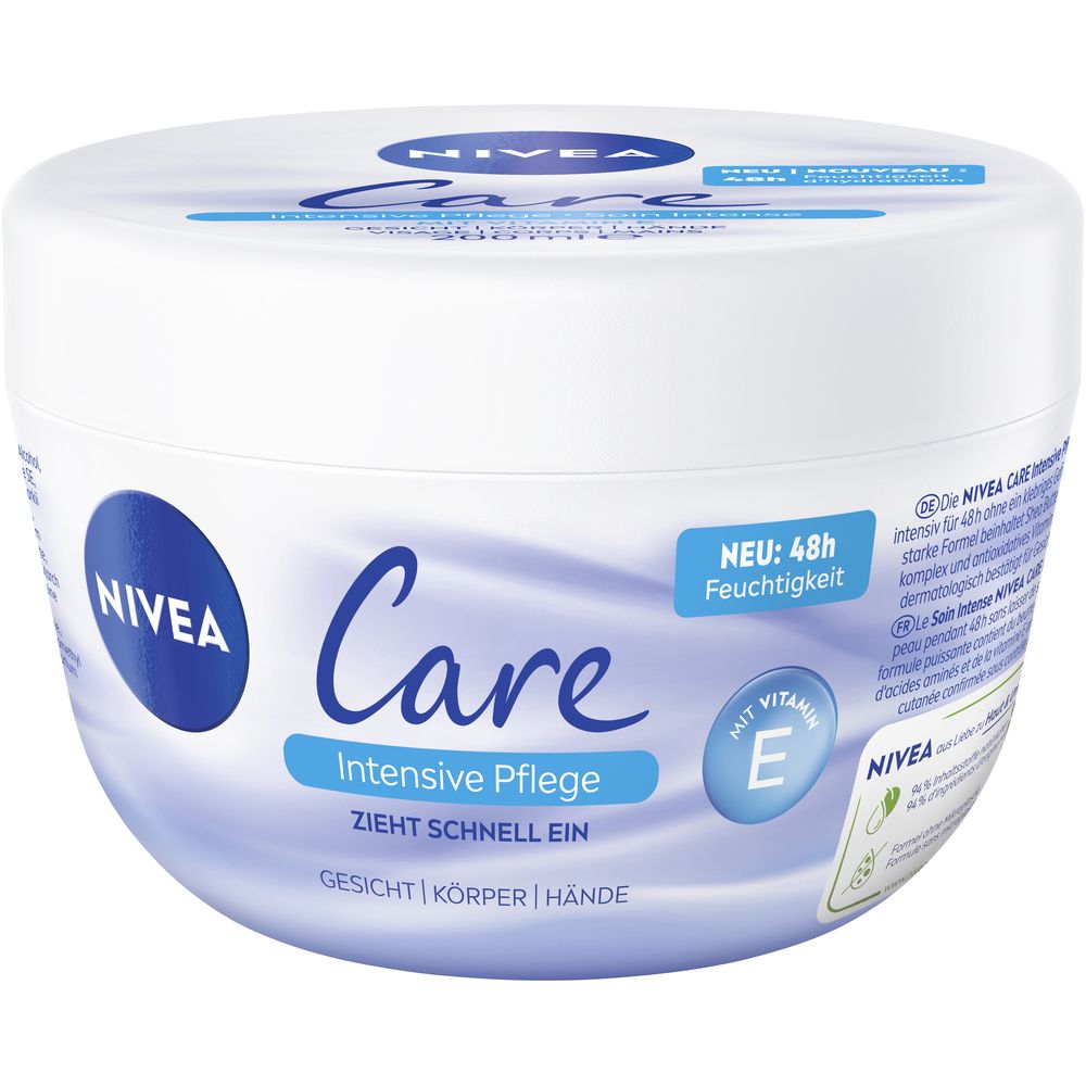 Pot NIVEA Care Soin Intense avec Vitamine E pour visage, corps et mains.