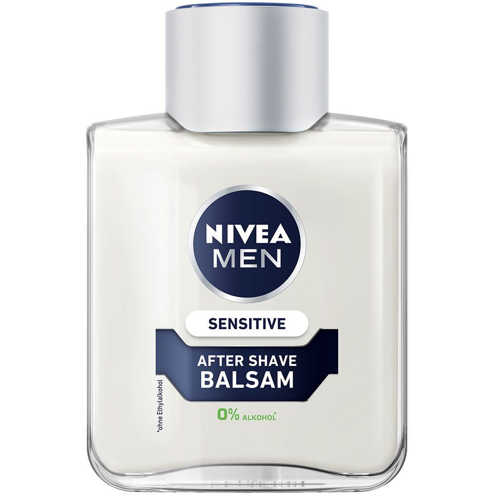 NIVEA MEN Sensitive Baume Après-Rasage. Flacon. 0% alcool. Apaise immédiatement. Pour peaux sensibles.