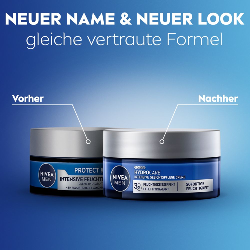Comparaison des pots de crème visage NIVEA MEN Protect & Care et Hydro Care.