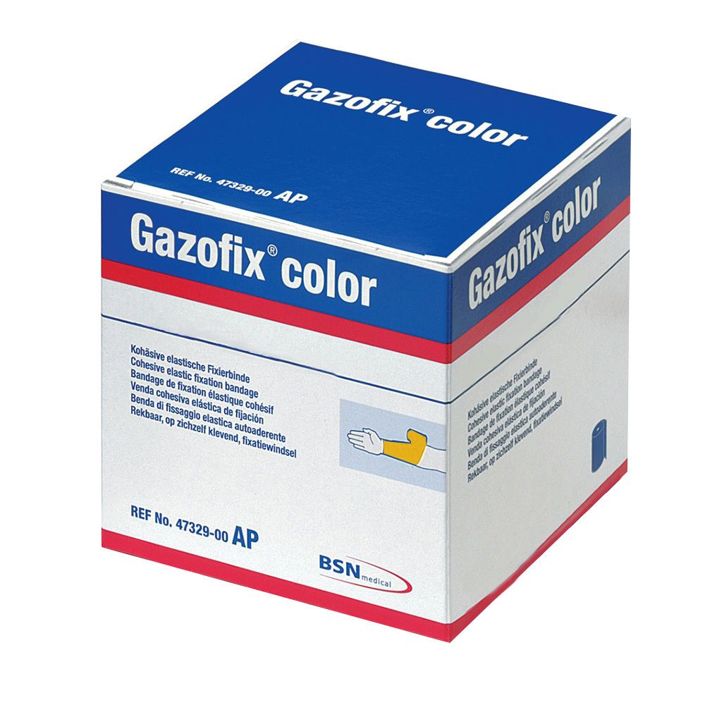 Boîte Gazofix® color, jaune. Bande de fixation élastique cohésive. BSN medical. REF 47329-00 AP.