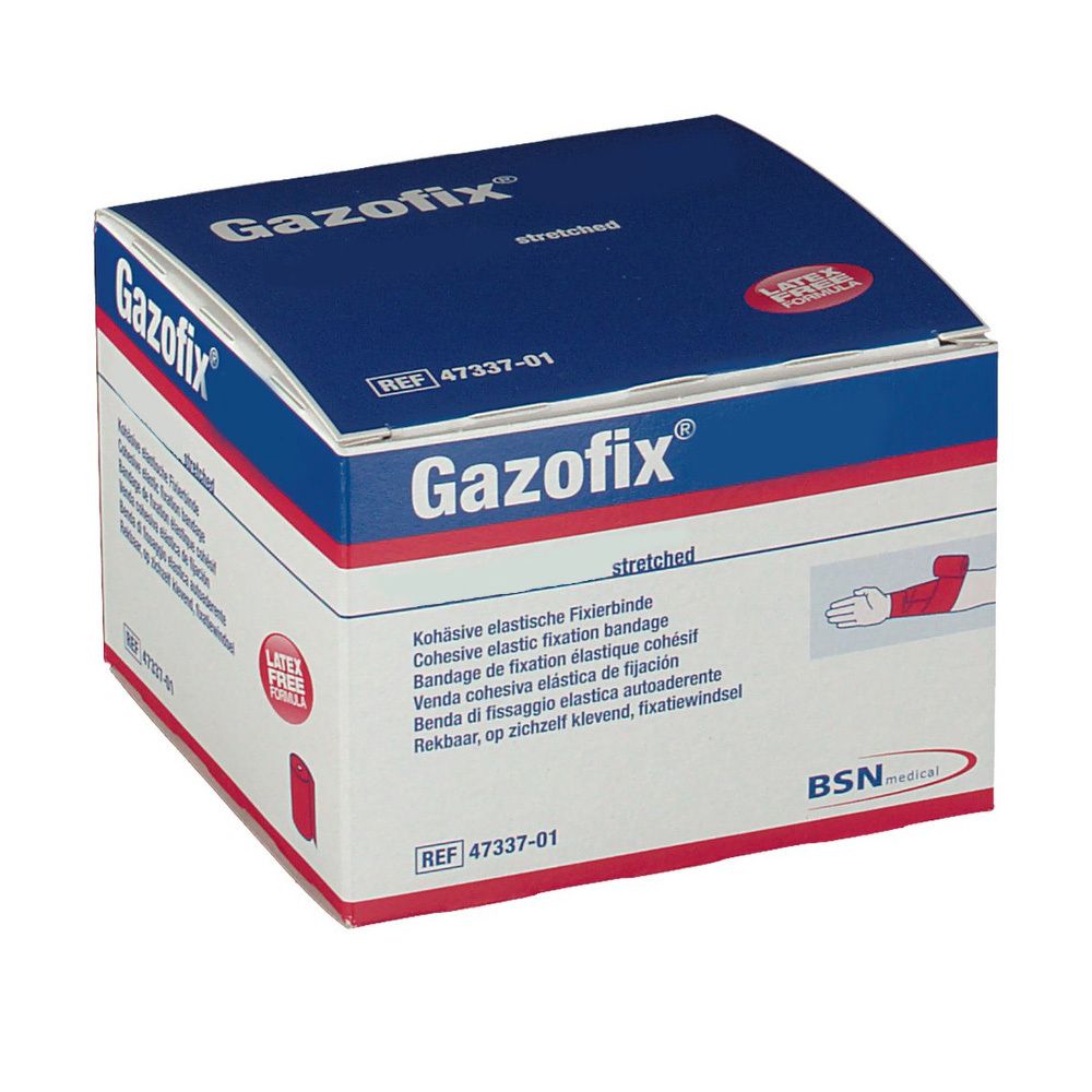 Emballage Gazofix®. Bande de fixation élastique cohésive. Sans latex. BSN medical.