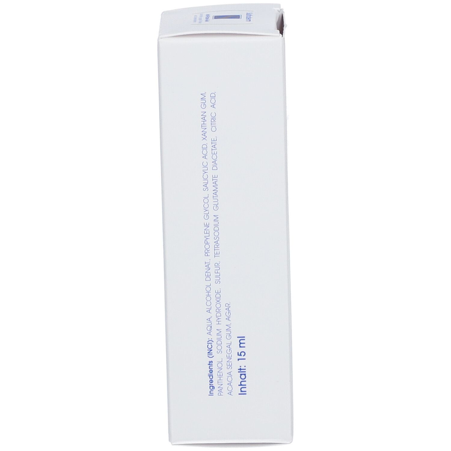 Ingrédients et volume sur la boîte. 15 ml.