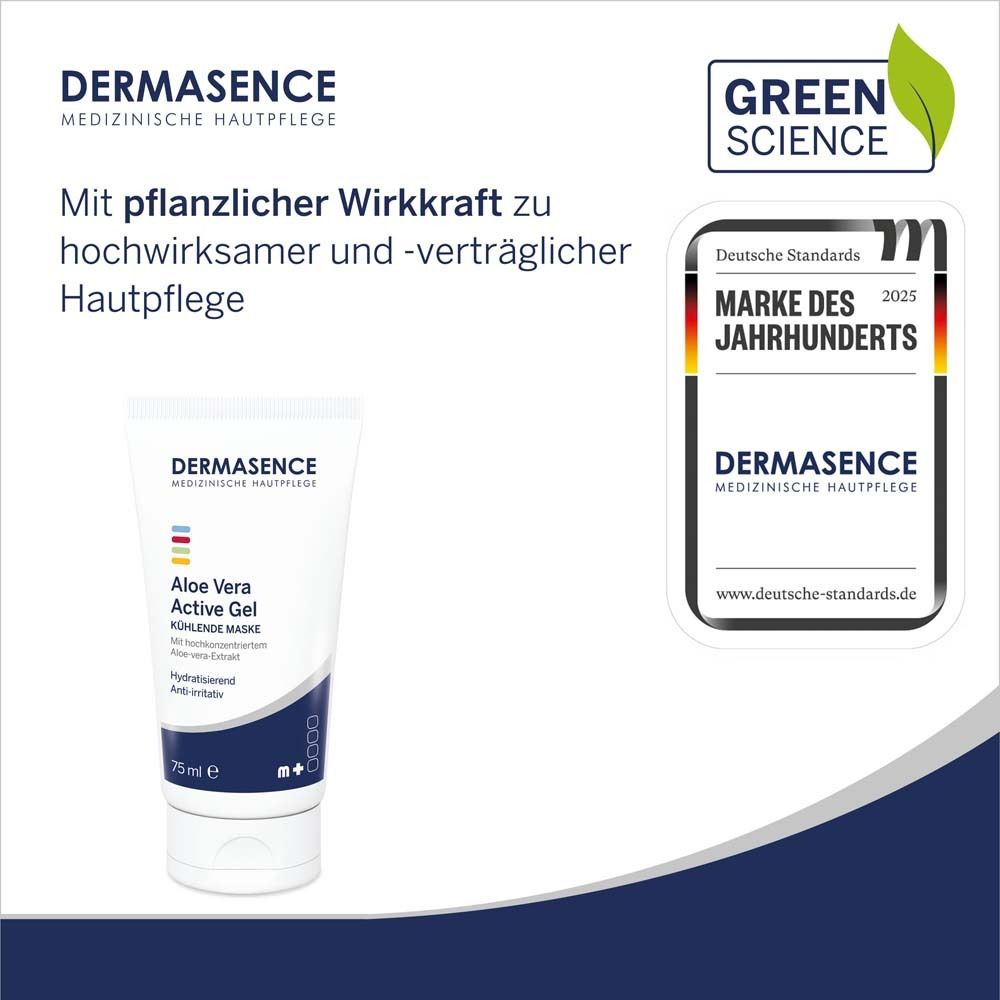 Tube DERMASENCE Aloe Vera Active Gel avec récompenses. Marque du siècle 2025. Green Science.