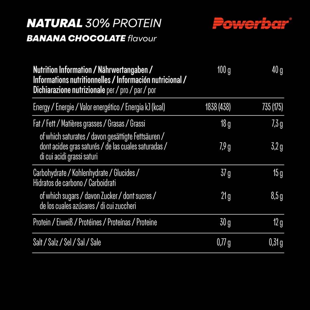 Informations nutritionnelles barre Powerbar Natural Protein Banane-Chocolat.