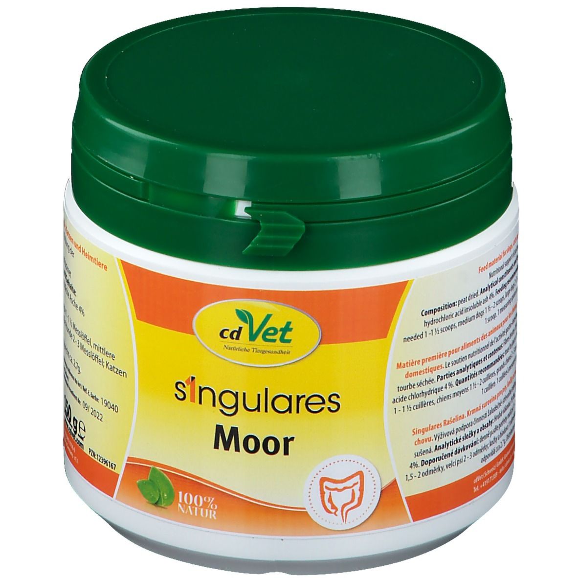 cdVet singulares Moor poudre pour animaux en pot blanc avec couvercle vert, 150g.