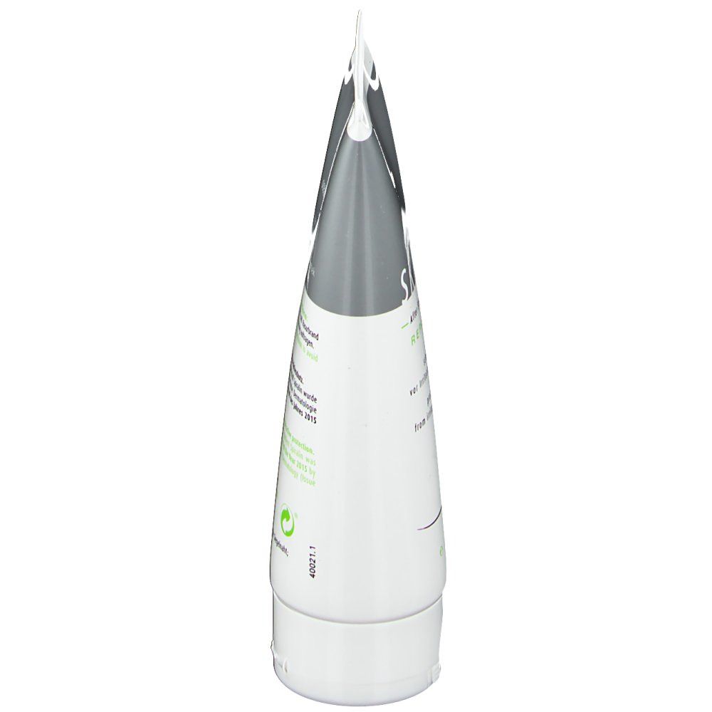 Vue latérale du tube. Blanc, gris et vert. Texte: ingrédients, oceanpharm, coordonnées.