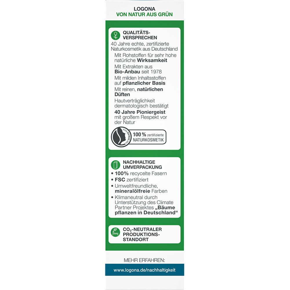 Texte sur l'emballage. Texte: Engagement qualité, environnement durable, site de production neutre en CO2.