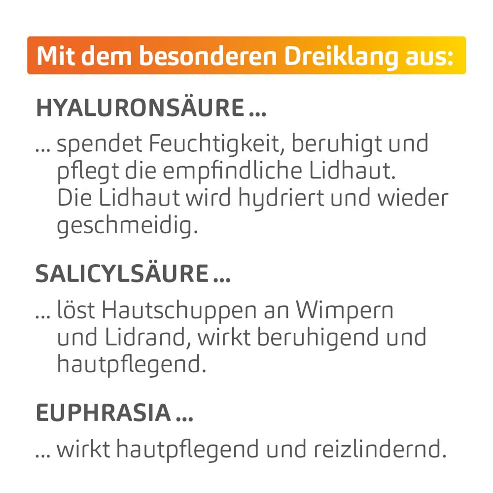POSIFORLID® Spray oculaire : ingrédients acide hyaluronique, acide salicylique, euphraise pour soin des paupières.