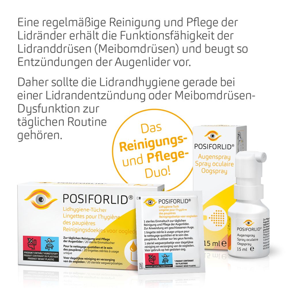 POSIFORLID® Spray oculaire : nettoyage et soin réguliers des bords des paupières pour des yeux sains.