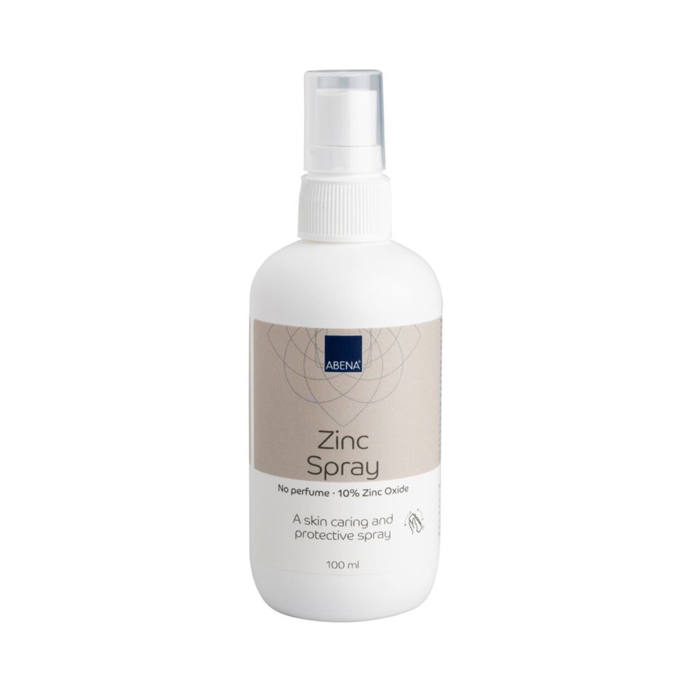 Flacon spray blanc ABENA Zinc Spray, 10% oxyde de zinc. 100 ml. Sans parfum. Pour la peau.