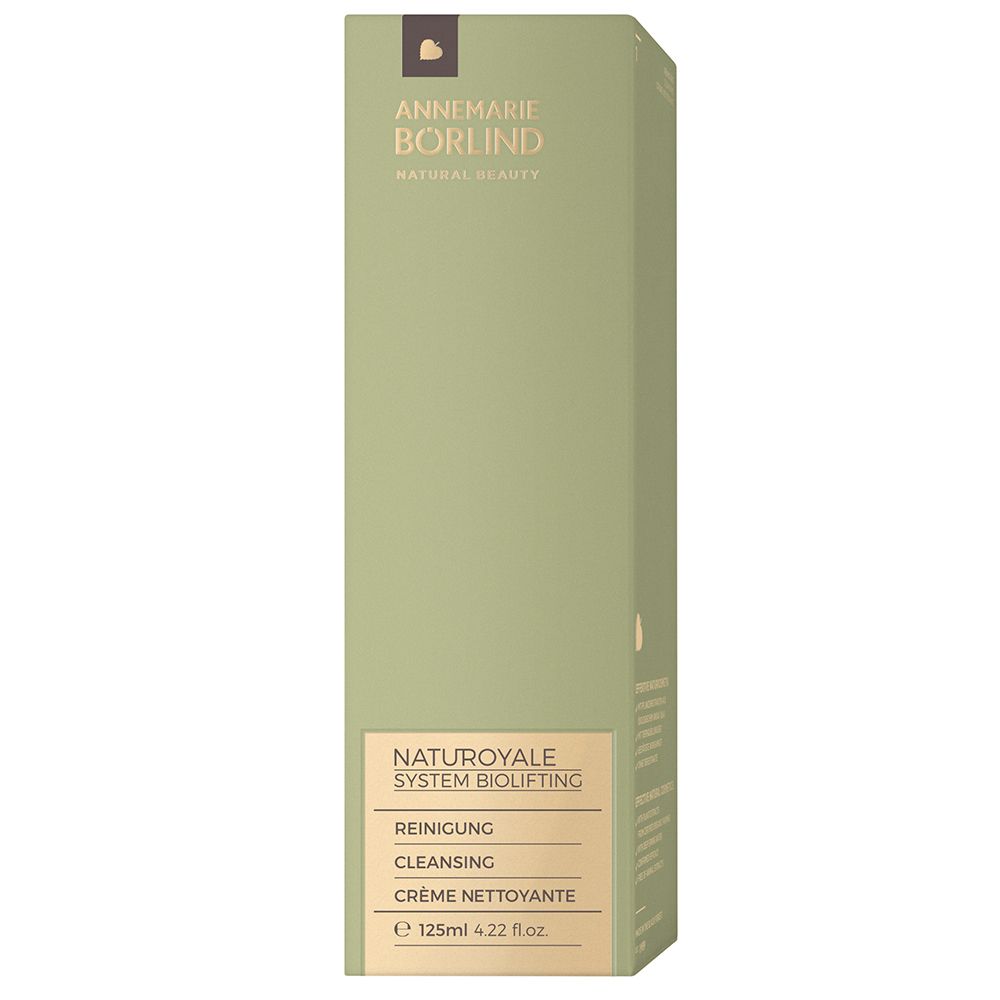 Emballage vert avec informations sur le produit. Inscription : ANNEMARIE BÖRLIND, NATUROYALE SYSTEM BIOLIFTING, Reinigung.