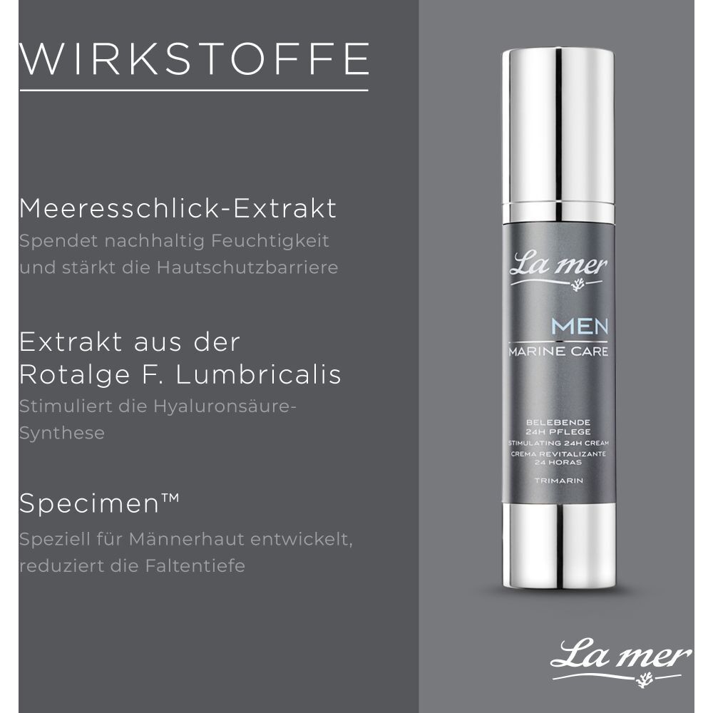 Produit et texte. Texte : Ingrédients actifs, extrait de boue marine, extrait d'algue rouge, Specimen, La mer.